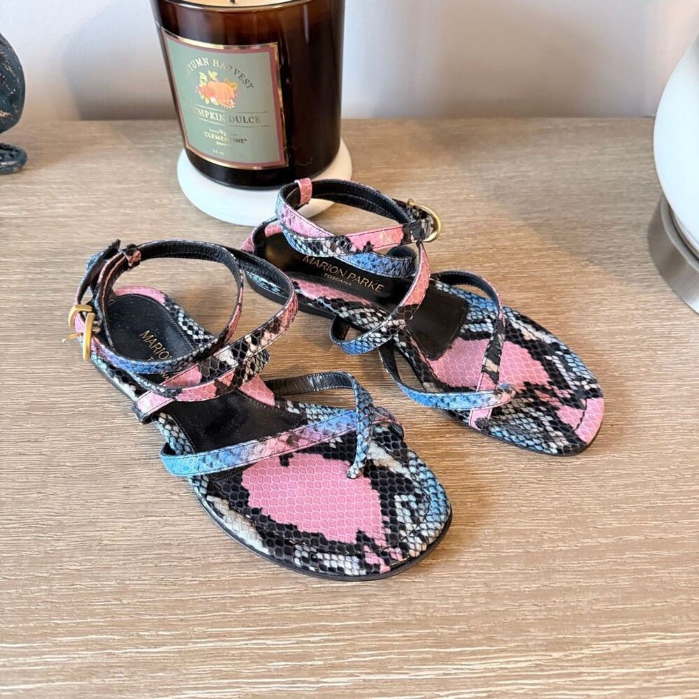 NWT Marion Parke Toscana Harvey Python Snakeskin Indigo Strappy‎ Size 37 / 6.5